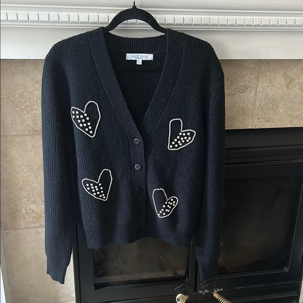 Sweet Rain Black Heart Embellished Cardigan